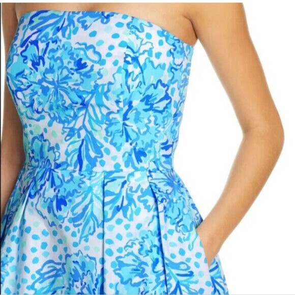 Lilly Pulitzer NWT Kenzie dress in resort white & blues, strapless option 4 - Picture 6 of 14